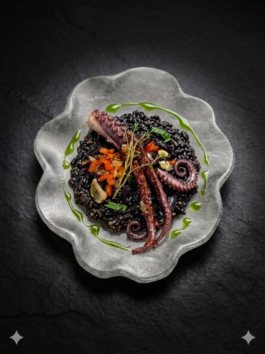 Arroz Negro com Tentáculos de Polvo